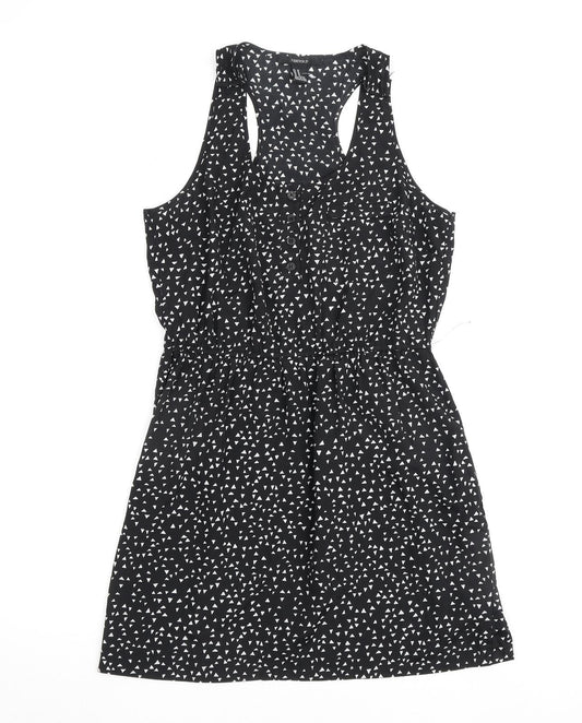FOREVER 21 Womens Black Polka Dot Polyester A-Line Size M Round Neck Button