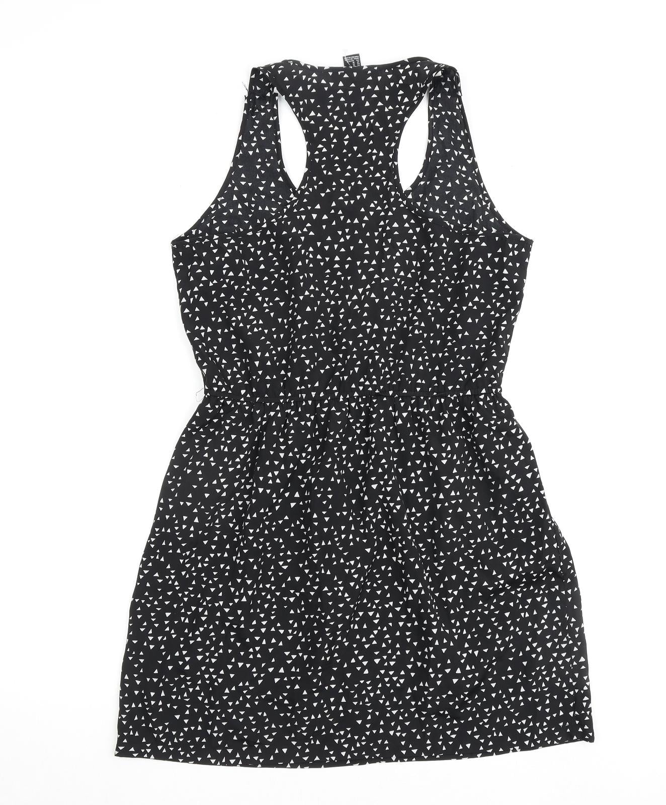 FOREVER 21 Womens Black Polka Dot Polyester A-Line Size M Round Neck Button