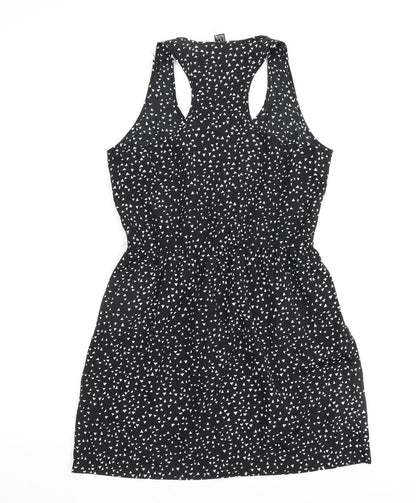 FOREVER 21 Womens Black Polka Dot Polyester A-Line Size M Round Neck Button