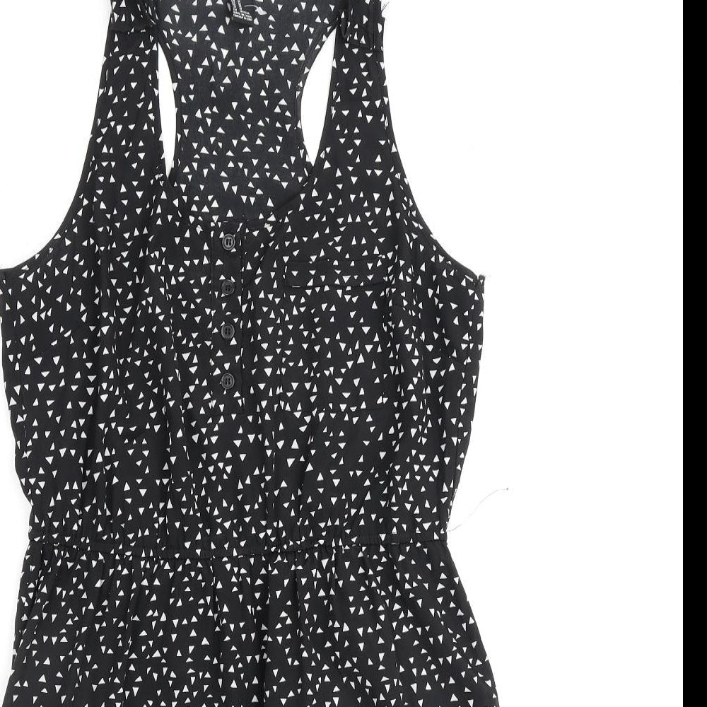 FOREVER 21 Womens Black Polka Dot Polyester A-Line Size M Round Neck Button