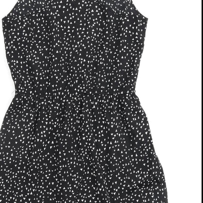 FOREVER 21 Womens Black Polka Dot Polyester A-Line Size M Round Neck Button