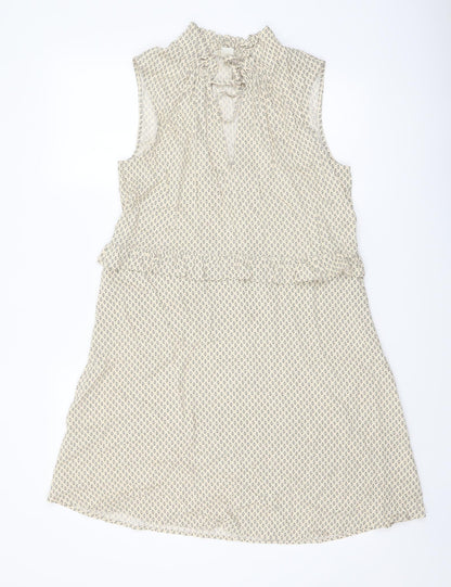 H&M Womens Beige Geometric Viscose A-Line Size 10 Mock Neck Tie