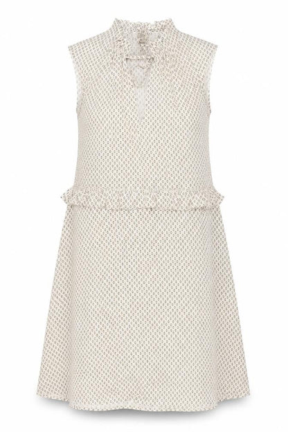 H&M Womens Beige Geometric Viscose A-Line Size 10 Mock Neck Tie