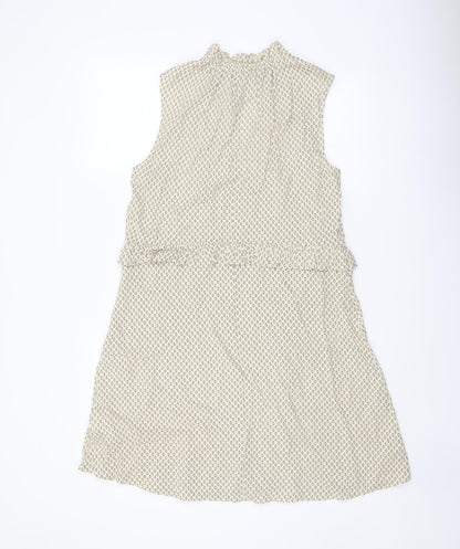 H&M Womens Beige Geometric Viscose A-Line Size 10 Mock Neck Tie