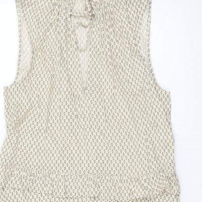 H&M Womens Beige Geometric Viscose A-Line Size 10 Mock Neck Tie
