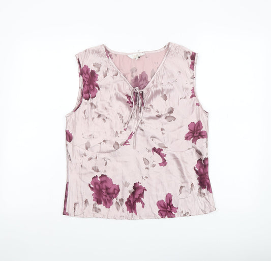 Lakeland Womens Pink Floral Polyester Basic Blouse Size 12 V-Neck