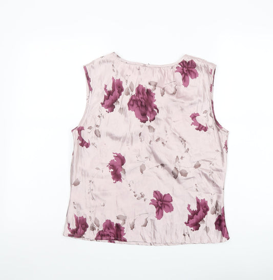 Lakeland Womens Pink Floral Polyester Basic Blouse Size 12 V-Neck