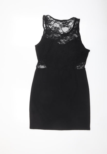 Quiz Womens Black Polyester Pencil Dress Size 16 Round Neck Pullover