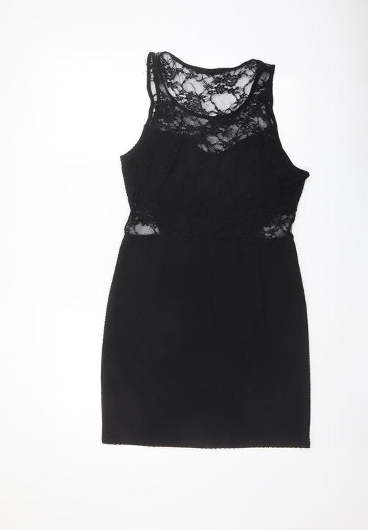 Quiz Womens Black Polyester Pencil Dress Size 16 Round Neck Pullover