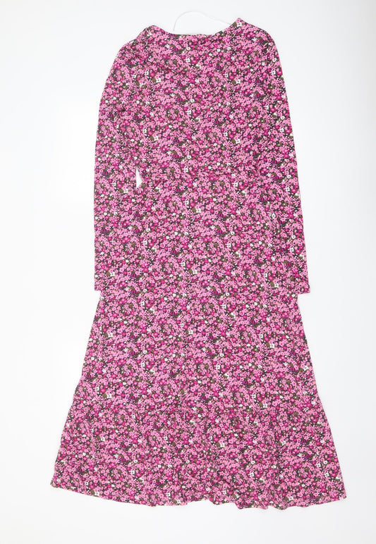 Marks and Spencer Womens Pink Floral Viscose A-Line Size 6 V-Neck Pullover
