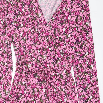 Marks and Spencer Womens Pink Floral Viscose A-Line Size 6 V-Neck Pullover