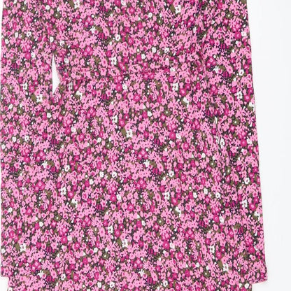 Marks and Spencer Womens Pink Floral Viscose A-Line Size 6 V-Neck Pullover