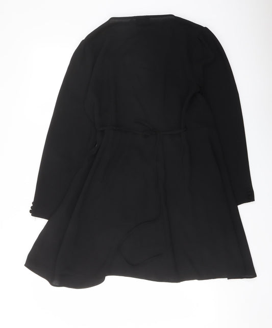 Topshop Womens Black Polyester Wrap Dress Size 12 V-Neck Tie