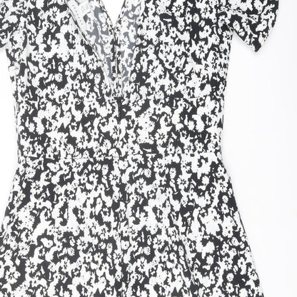 Topshop Womens Black Geometric Polyester A-Line Size 10 V-Neck Tie