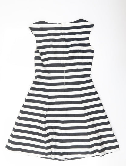 Zara Womens Blue Striped Cotton A-Line Size S Boat Neck Zip