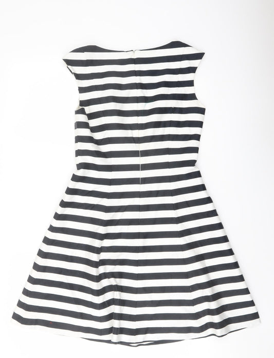 Zara Womens Blue Striped Cotton A-Line Size S Boat Neck Zip