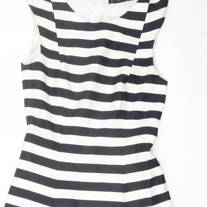 Zara Womens Blue Striped Cotton A-Line Size S Boat Neck Zip