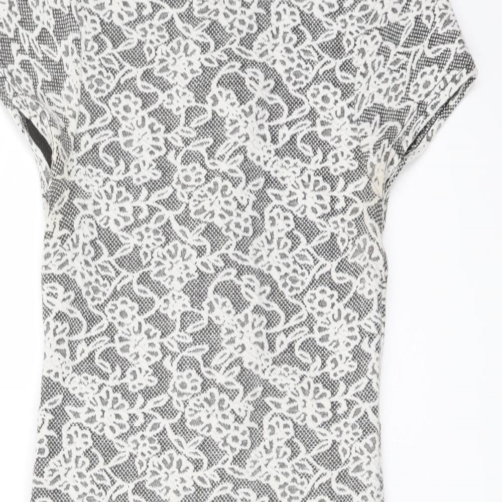 Miss Selfridge Womens White Floral Cotton Bodycon Size 8 Crew Neck Zip