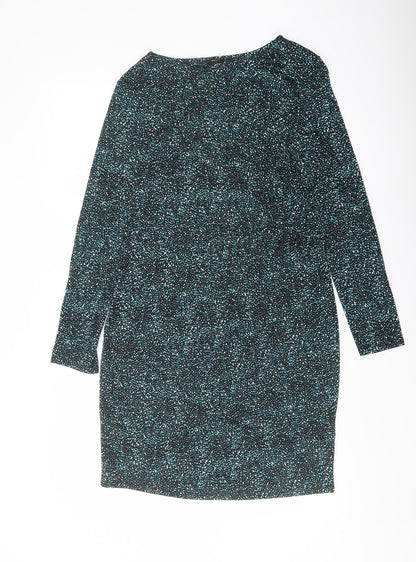 M&Co Womens Black Geometric Viscose Pencil Dress Size 14 Boat Neck Pullover