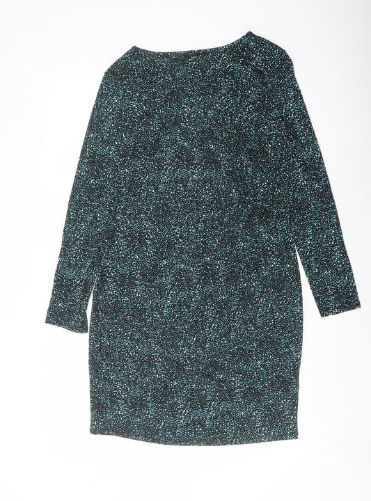 M&Co Womens Black Geometric Viscose Pencil Dress Size 14 Boat Neck Pullover