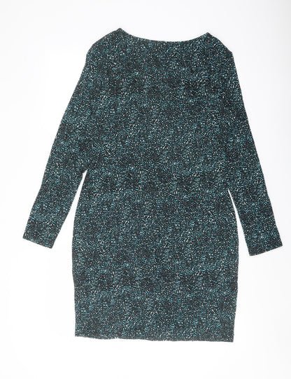 M&Co Womens Black Geometric Viscose Pencil Dress Size 14 Boat Neck Pullover
