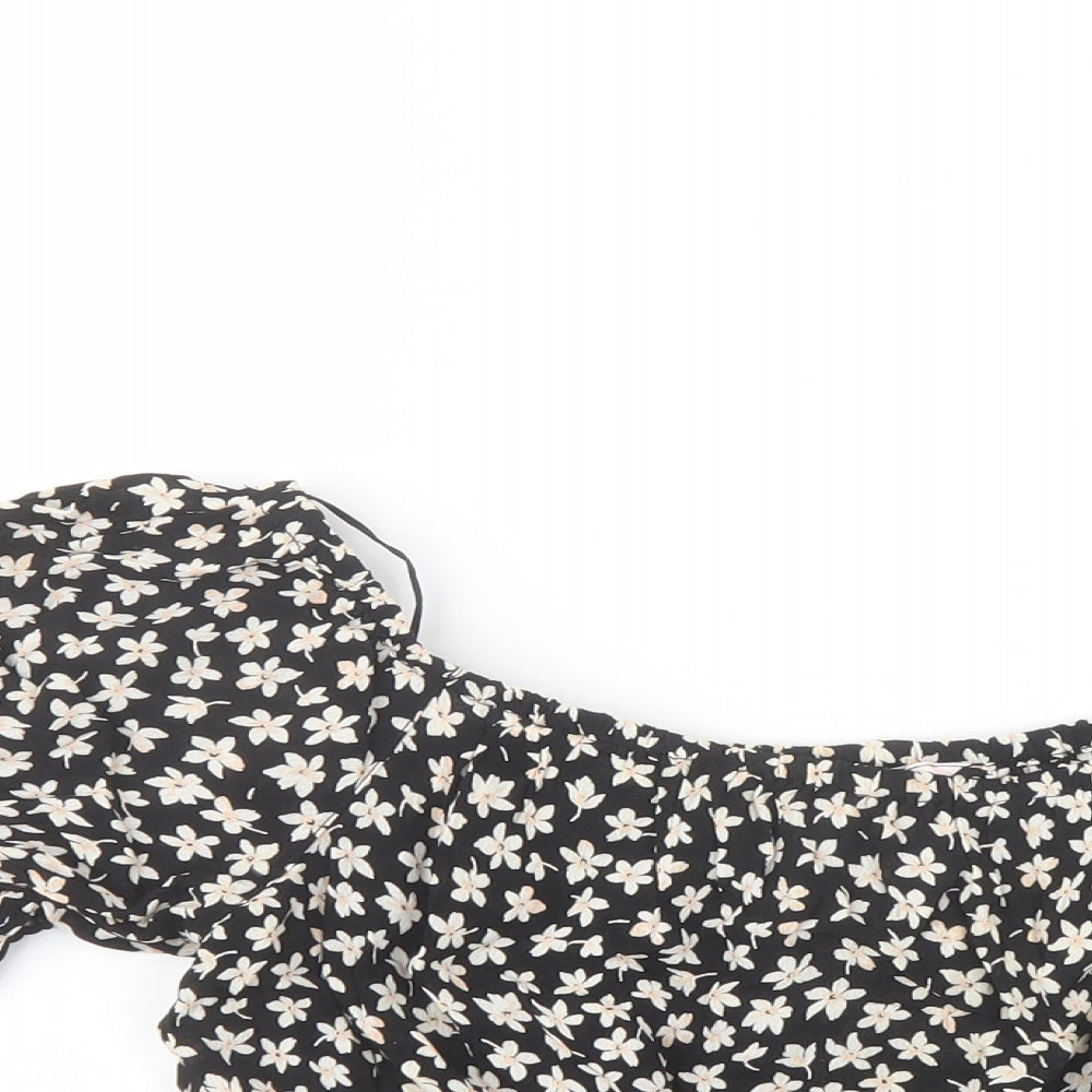 Miss Selfridge Womens Black Floral Polyester Cropped Blouse Size 10 Off the Shoulder