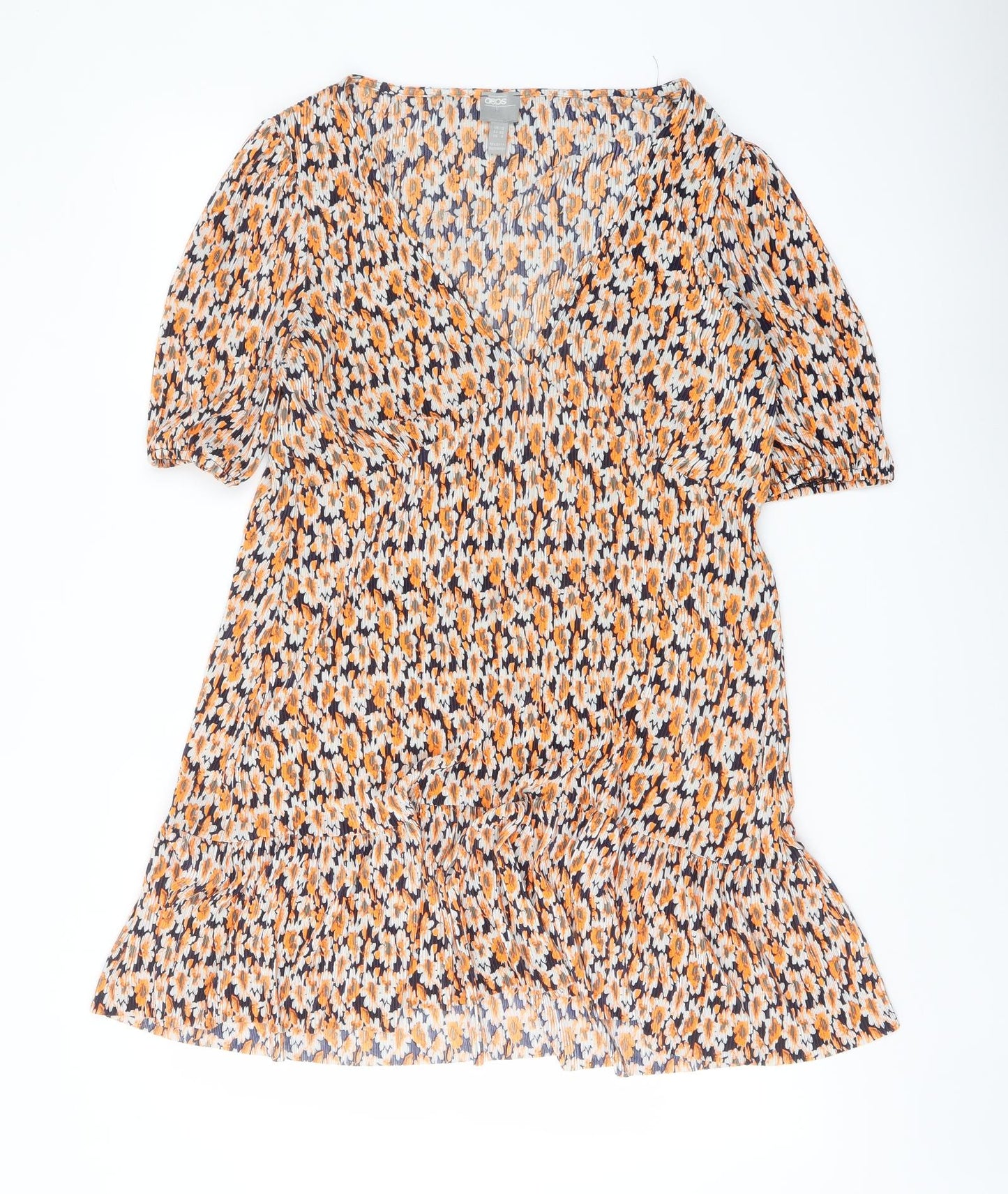 ASOS Womens Orange Floral Polyester Fit & Flare Size 12 V-Neck Pullover