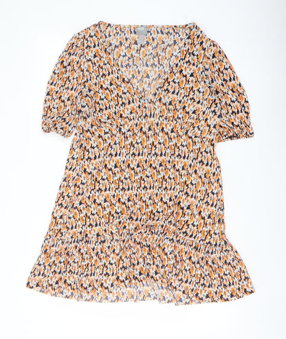 ASOS Womens Orange Floral Polyester Fit & Flare Size 12 V-Neck Pullover