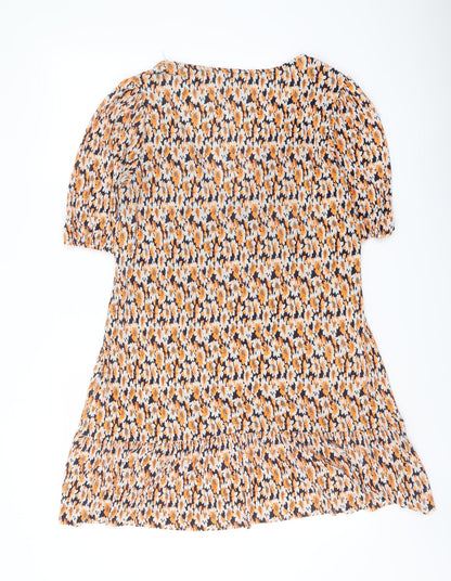 ASOS Womens Orange Floral Polyester Fit & Flare Size 12 V-Neck Pullover