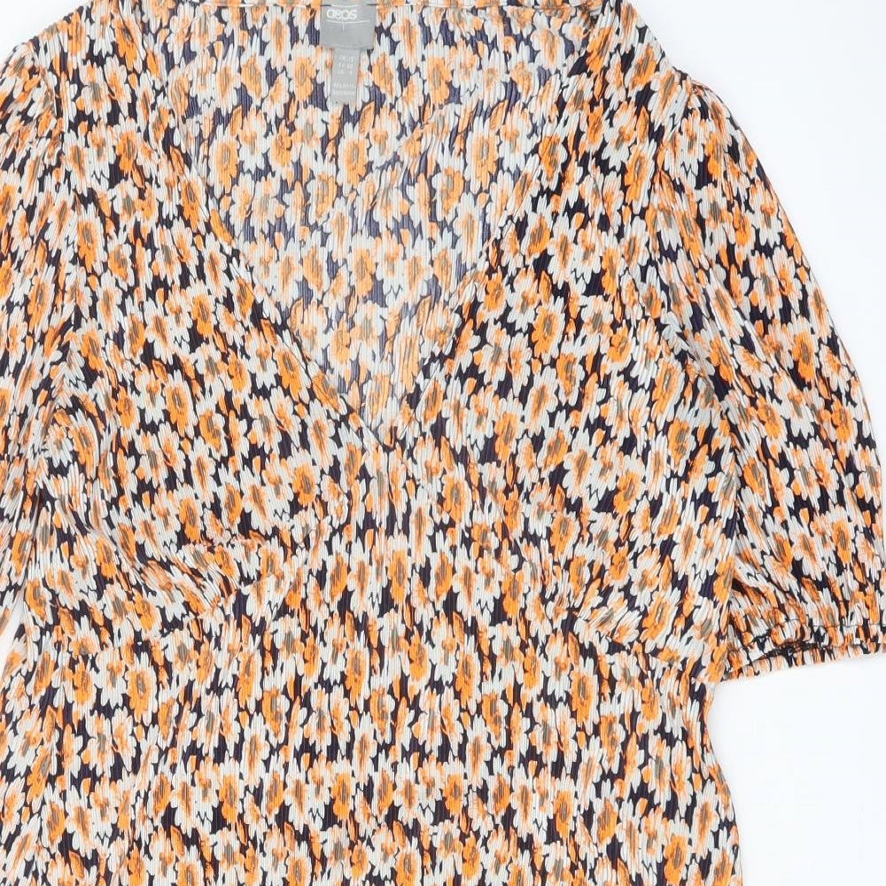 ASOS Womens Orange Floral Polyester Fit & Flare Size 12 V-Neck Pullover