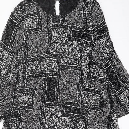 Marks and Spencer Womens Black Geometric Viscose A-Line Size 14 Round Neck Button