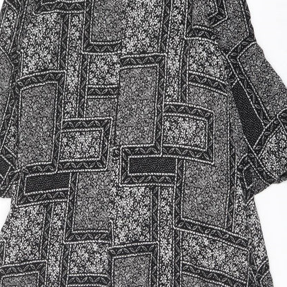 Marks and Spencer Womens Black Geometric Viscose A-Line Size 14 Round Neck Button