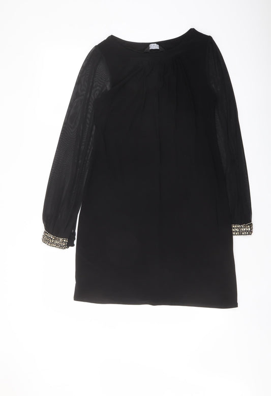 Dorothy Perkins Womens Black Polyester A-Line Size 10 Boat Neck Pullover