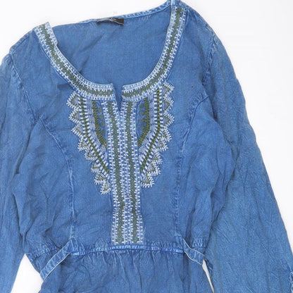 Klass Womens Blue Viscose A-Line Size 14 Round Neck Pullover