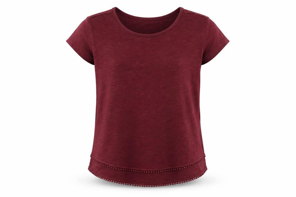 Front view of New Look girls’ red polyester basic blouse, size 12-13, years round neck pullover