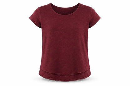 Front view of New Look girls’ red polyester basic blouse, size 12-13, years round neck pullover
