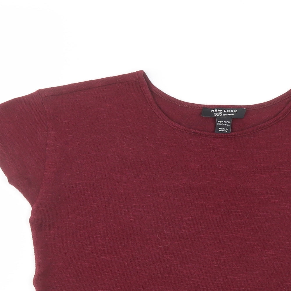 New Look Girls Red Polyester Basic Blouse Size 12-13 Years Round Neck Pullover