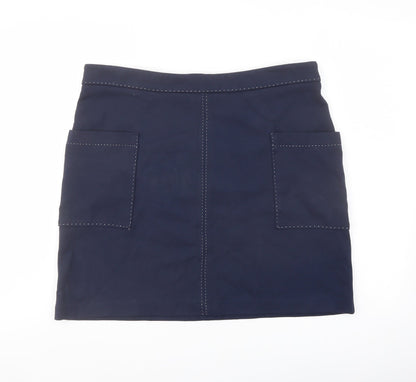 NEXT Womens Blue Viscose A-Line Skirt Size 16 Zip