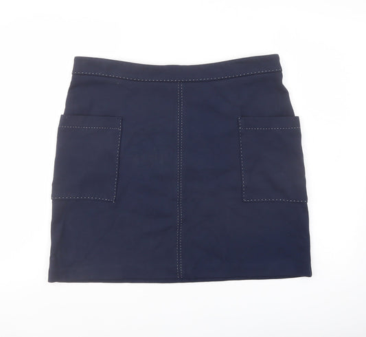 NEXT Womens Blue Viscose A-Line Skirt Size 16 Zip