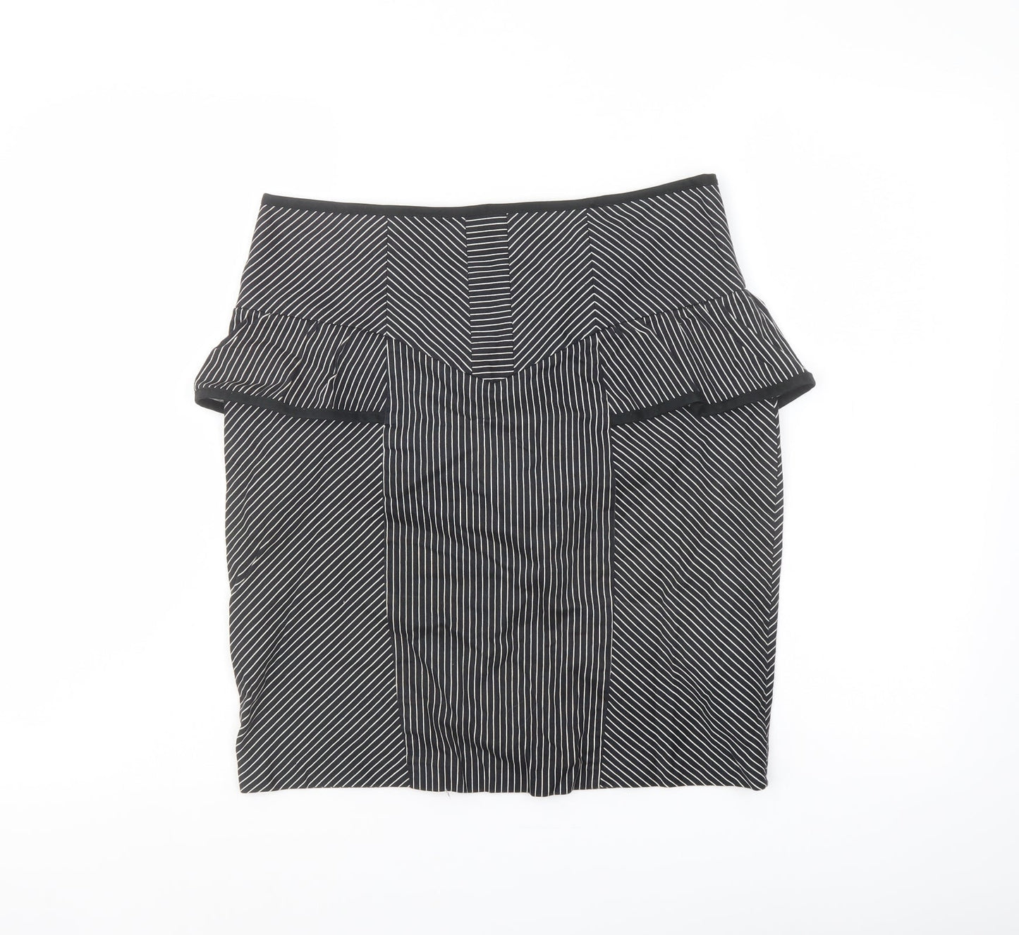 New Look Womens Black Striped Cotton A-Line Skirt Size 10 Zip