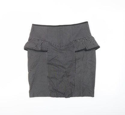 New Look Womens Black Striped Cotton A-Line Skirt Size 10 Zip