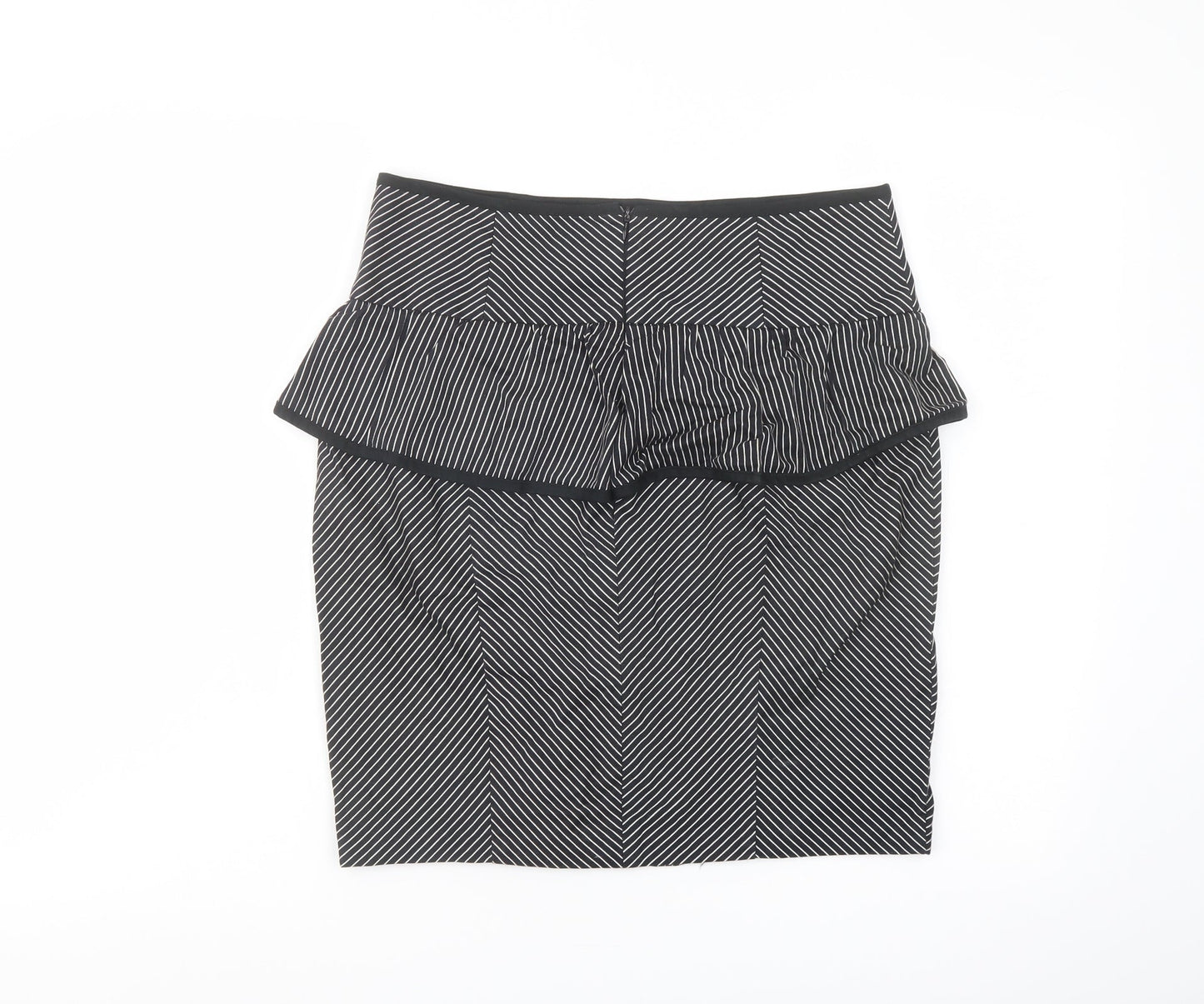 New Look Womens Black Striped Cotton A-Line Skirt Size 10 Zip