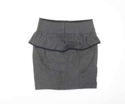 New Look Womens Black Striped Cotton A-Line Skirt Size 10 Zip