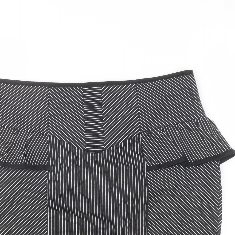 New Look Womens Black Striped Cotton A-Line Skirt Size 10 Zip