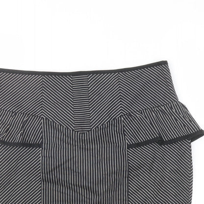 New Look Womens Black Striped Cotton A-Line Skirt Size 10 Zip