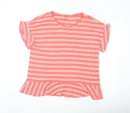 Lands' End Womens Orange Striped Cotton Basic T-Shirt Size XL Round Neck