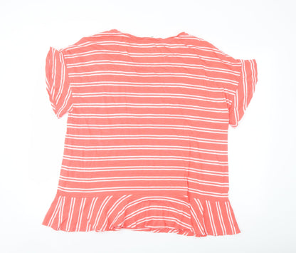 Lands' End Womens Orange Striped Cotton Basic T-Shirt Size XL Round Neck