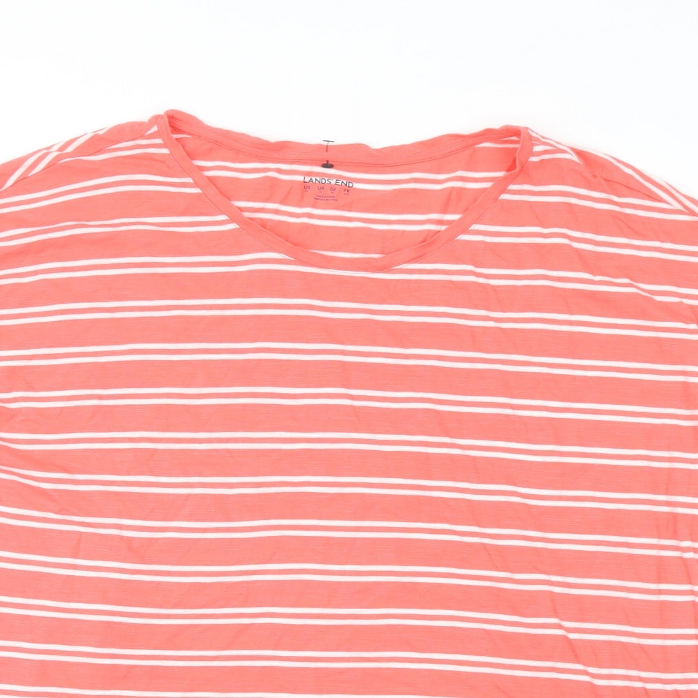 Lands' End Womens Orange Striped Cotton Basic T-Shirt Size XL Round Neck
