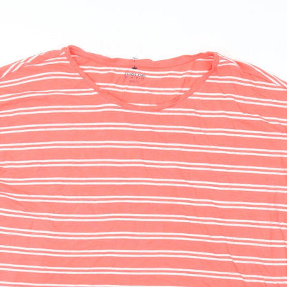 Lands' End Womens Orange Striped Cotton Basic T-Shirt Size XL Round Neck
