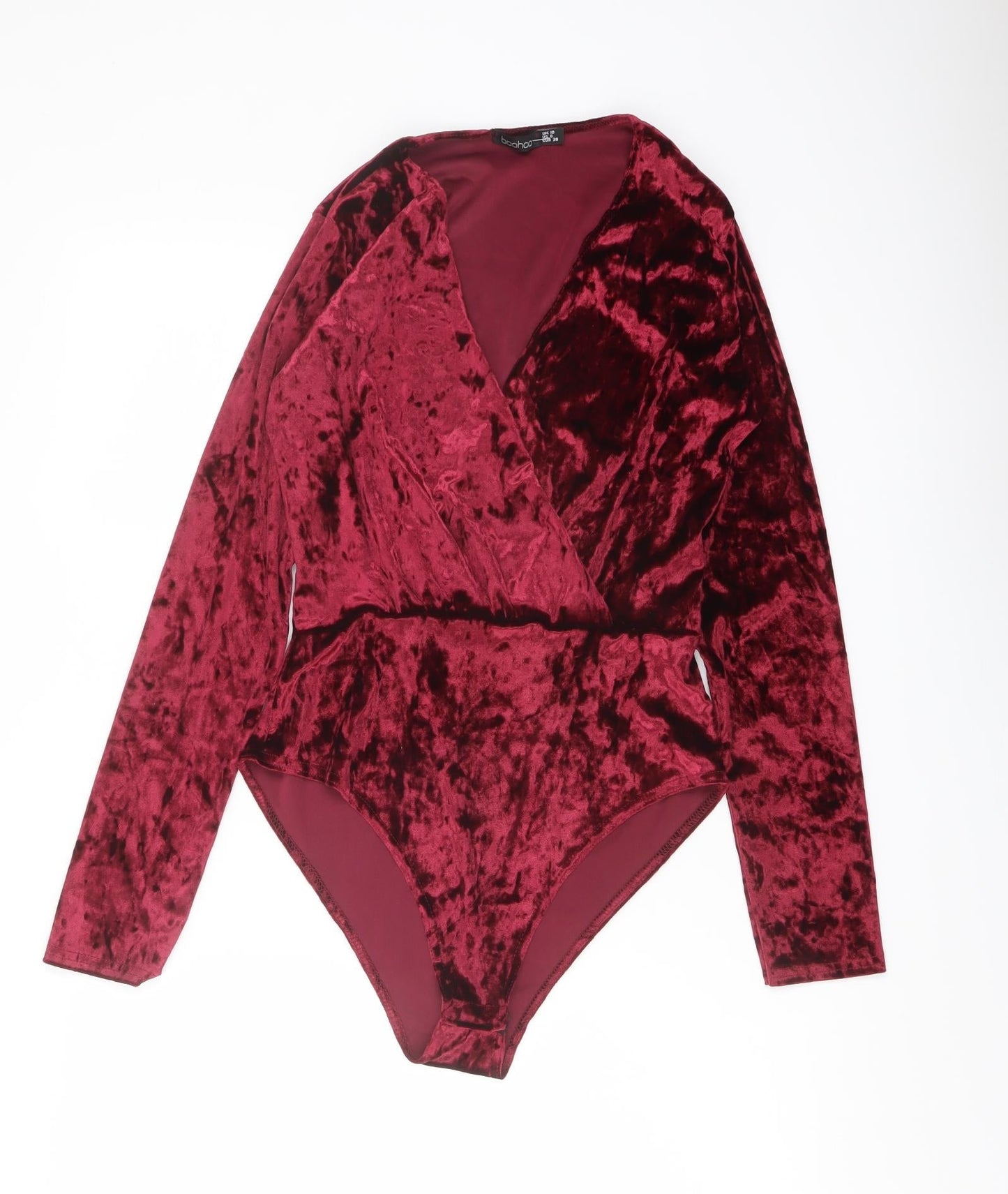 Boohoo Womens Red Polyester Bodysuit One-Piece Size 10 Snap